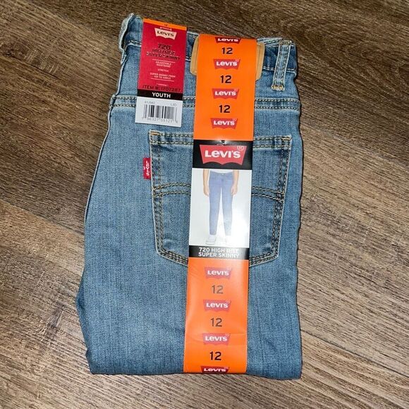 NWT LEVI’S Jeans Youth 720 Sz 12 High Rise Super Skinny Blue Light Wash Stretch - Picture 1 of 10